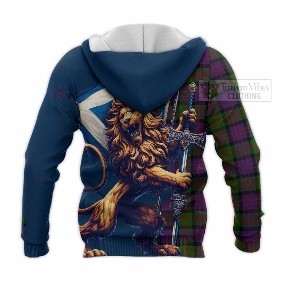 Tartan Vibes Clothing MacDonald (McDonald) Tartan Family Crest Knitted Hoodie with Scottish Majestic Lion