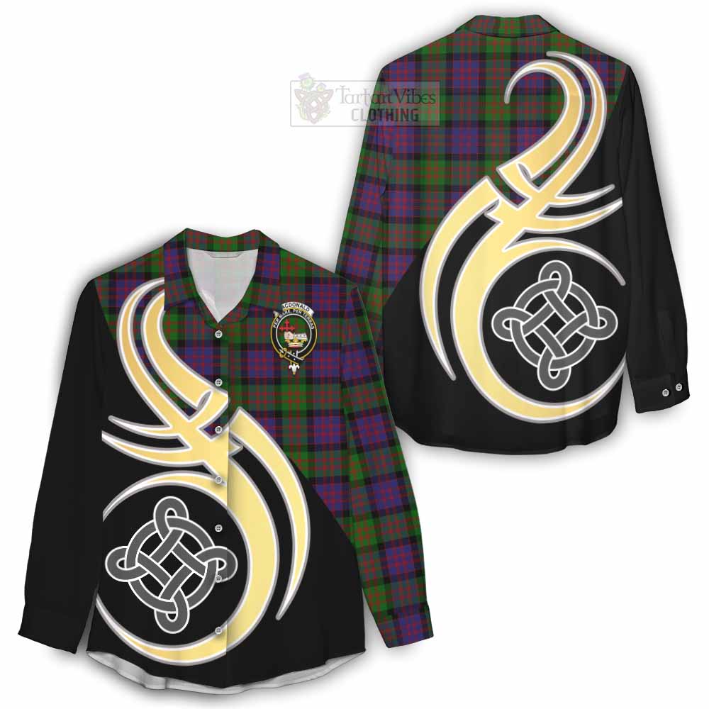 Tartan Vibes Clothing MacDonald (McDonald) Tartan Women's Casual Shirt with Family Crest and Celtic Symbol Style