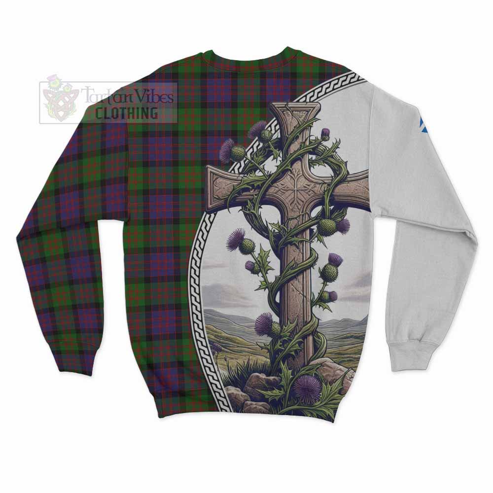 Tartan Vibes Clothing MacDonald (McDonald) Tartan Sweatshirt with Family Crest and St. Andrew's Cross Accented by Thistle Vines