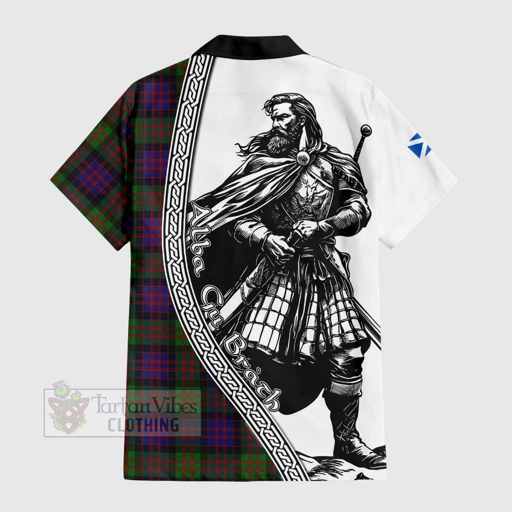 Tartan Vibes Clothing MacDonald (McDonald) Tartan Clan Crest Short Sleeve Button Shirt with Highlander Warrior Celtic Style