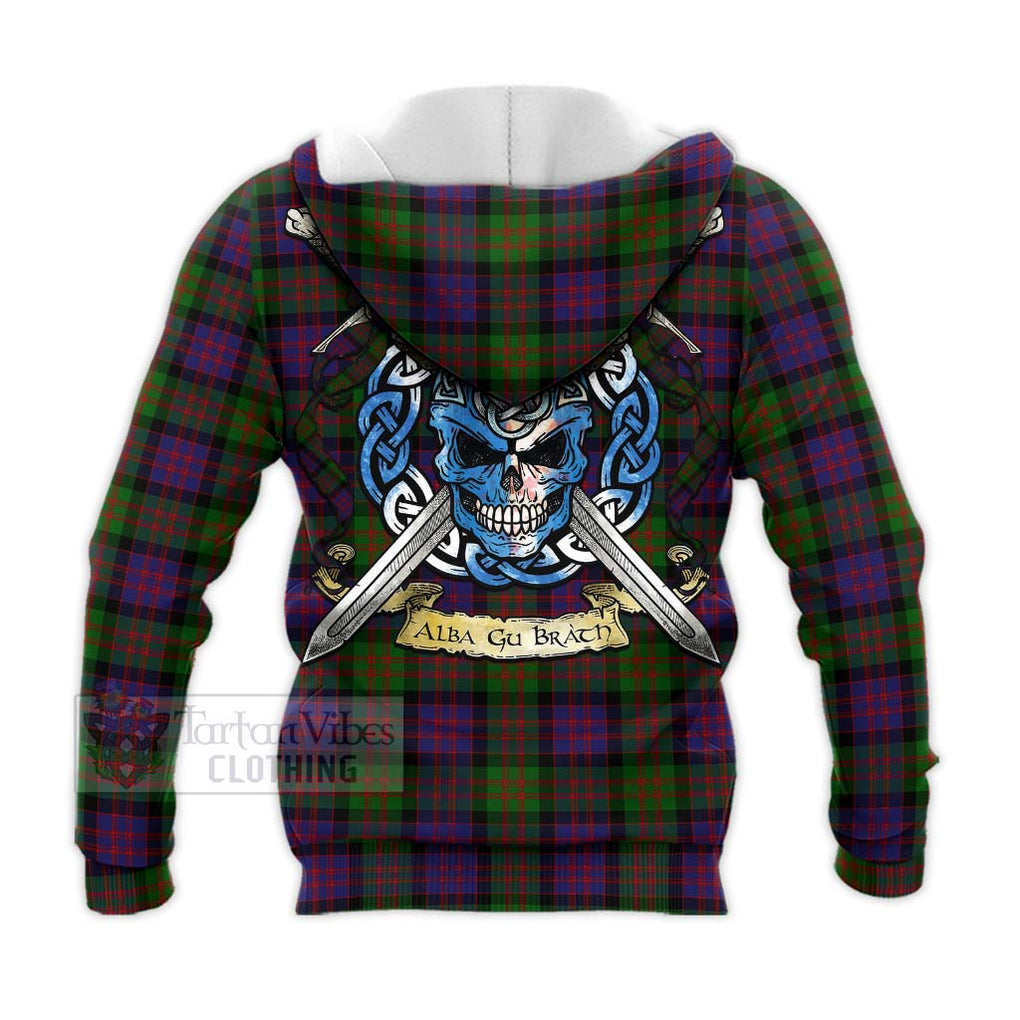 Tartan Vibes Clothing MacDonald (McDonald) Tartan Knitted Hoodie with Family Crest Celtic Skull Style