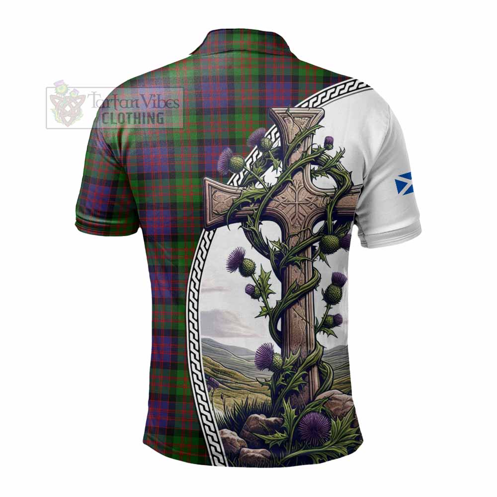 Tartan Vibes Clothing MacDonald (McDonald) Tartan Polo Shirt with Family Crest and St. Andrew's Cross Accented by Thistle Vines