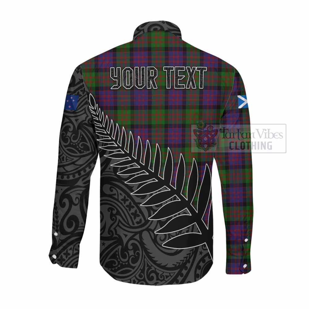 Tartan Vibes Clothing MacDonald (McDonald) Crest Tartan Long Sleeve Button Shirt with New Zealand Silver Fern Half Style