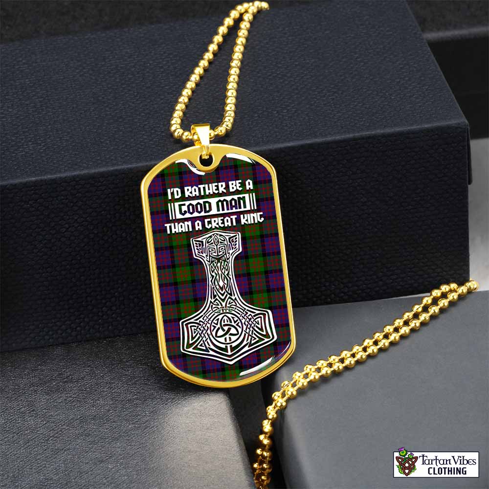 Tartan Vibes Clothing MacDonald (McDonald) Tartan Dog Tag Necklace Viking Mjolnir Style