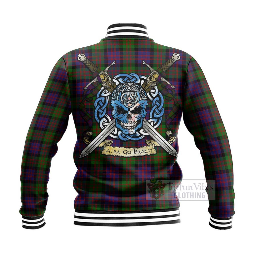 Tartan Vibes Clothing MacDonald (McDonald) Tartan Baseball Jacket with Family Crest Celtic Skull Style