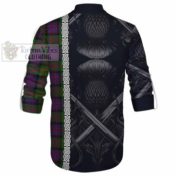 MacDonald (McDonald) Tartan Ghillie Kilt Shirt with Family Crest Cross Sword Thistle Celtic Vibes - Tartan Vibes Clothing
