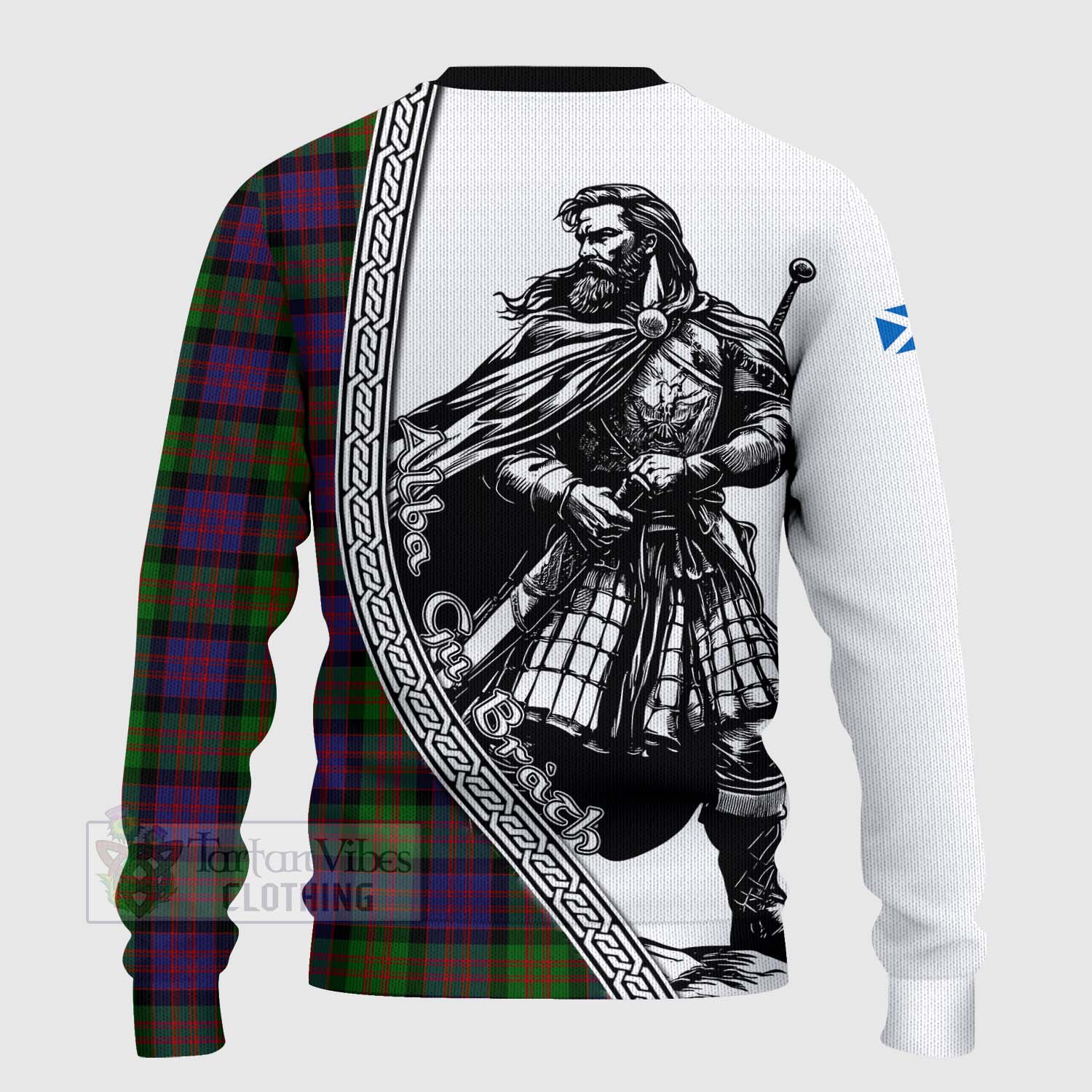 Tartan Vibes Clothing MacDonald (McDonald) Tartan Clan Crest Knitted Sweater with Highlander Warrior Celtic Style