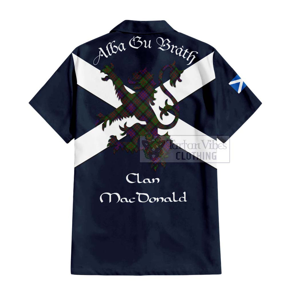 Tartan Vibes Clothing MacDonald (McDonald) Tartan Lion Rampant Short Sleeve Button Shirt – Proudly Display Your Heritage with Alba Gu Brath and Clan Name