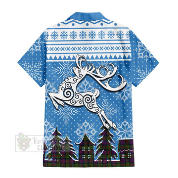 MacDonald (McDonald) Clan Christmas Short Sleeve Button Shirt Celtic Reindeer Style