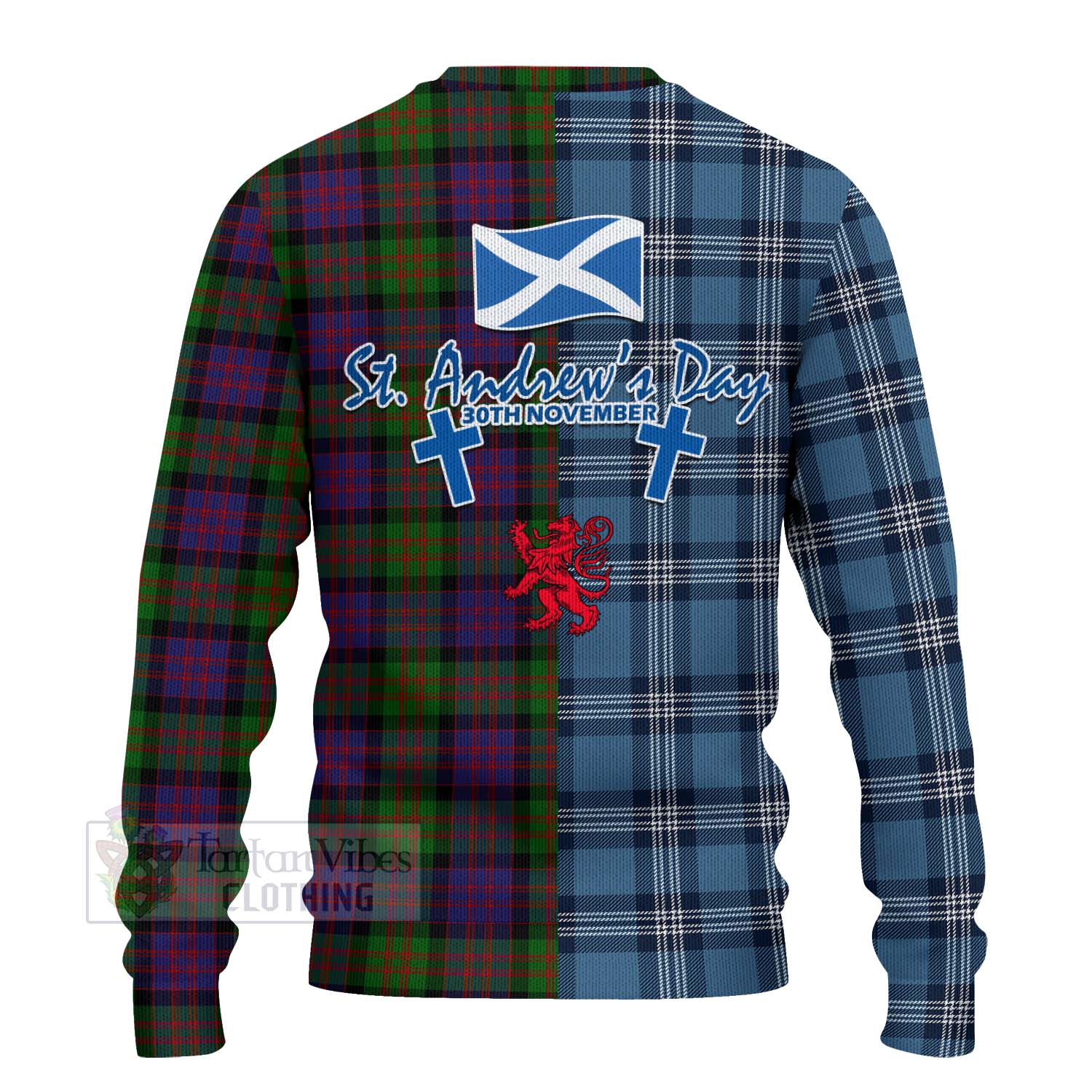 Tartan Vibes Clothing MacDonald (McDonald) Tartan Knitted Sweater Happy St. Andrew's Day Half Tartan Style