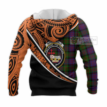 MacDonald (McDonald) Crest Tartan Knitted Hoodie with Polynesian Vibes Style - Orange Version