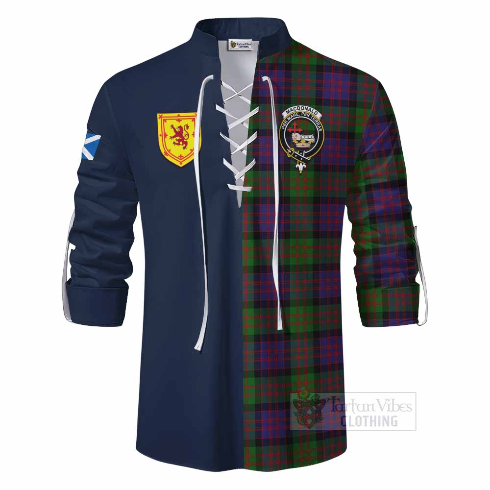 MacDonald (McDonald) Tartan Ghillie Kilt Shirt Alba with Scottish Lion Royal Arm Half Style