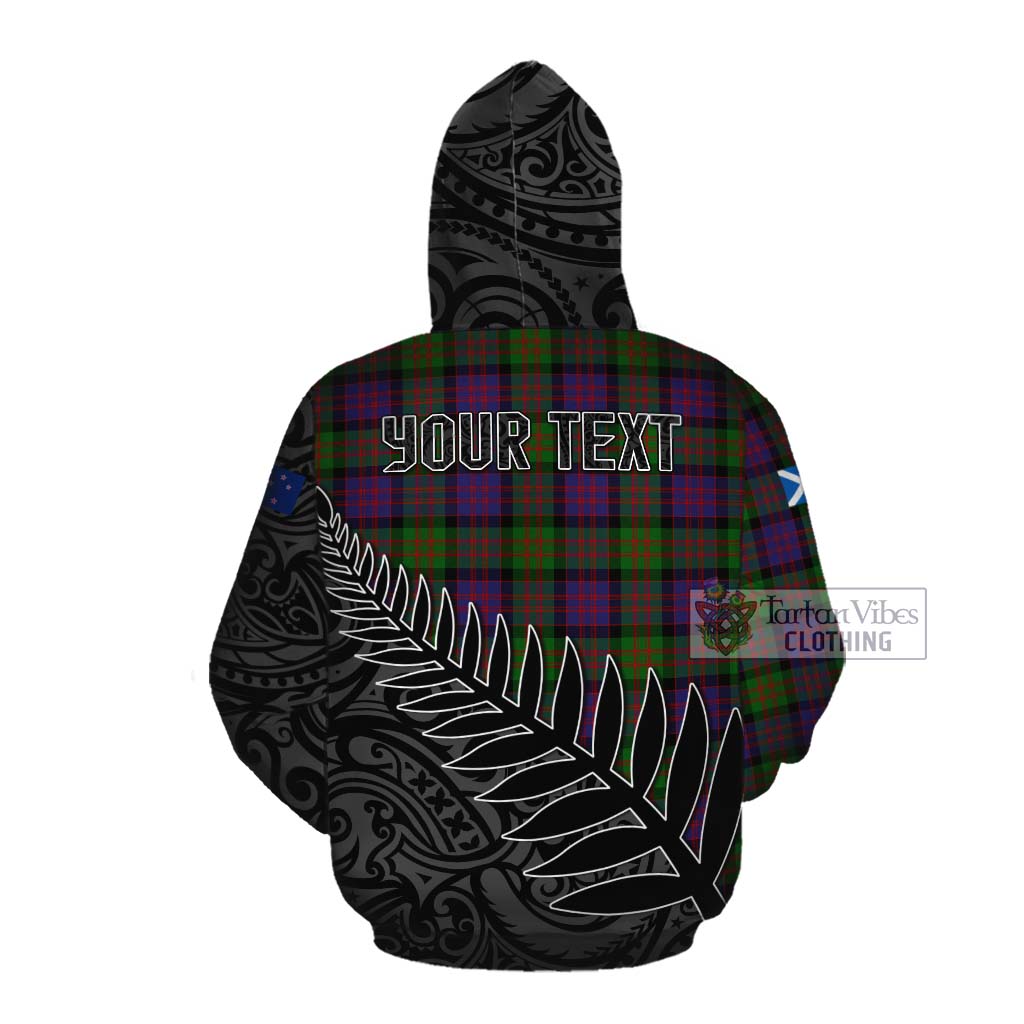 Tartan Vibes Clothing MacDonald (McDonald) Crest Tartan Cotton Hoodie with New Zealand Silver Fern Half Style