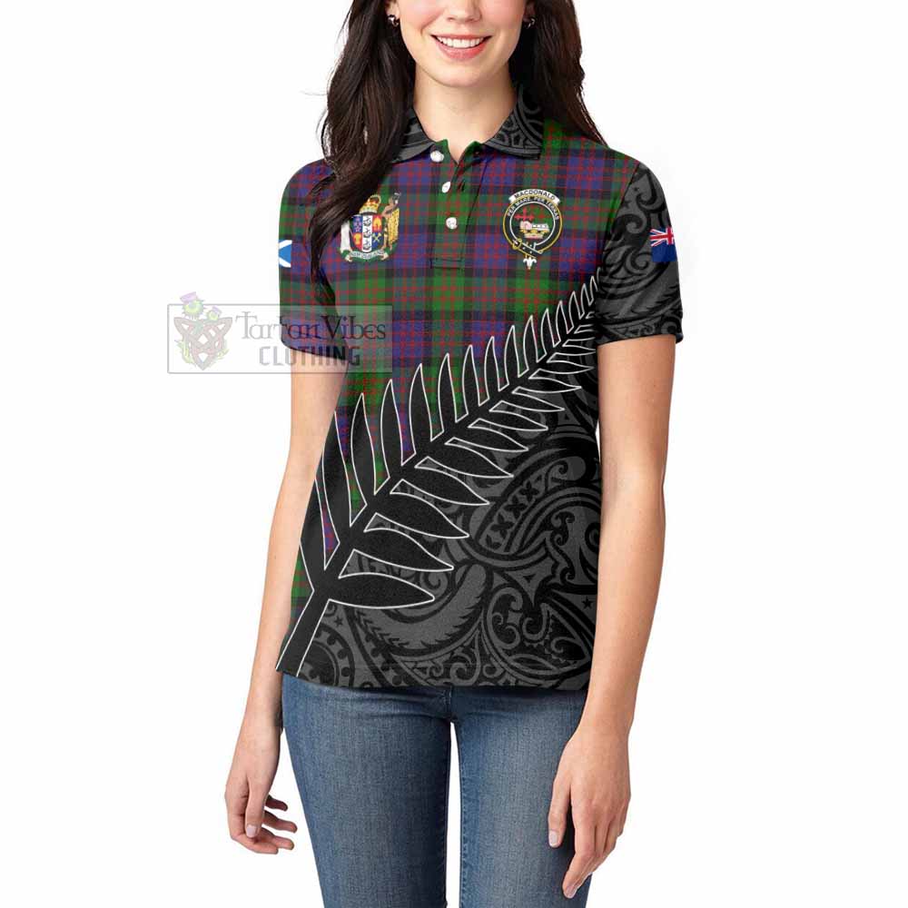 Tartan Vibes Clothing MacDonald (McDonald) Crest Tartan Women's Polo Shirt with New Zealand Silver Fern Half Style