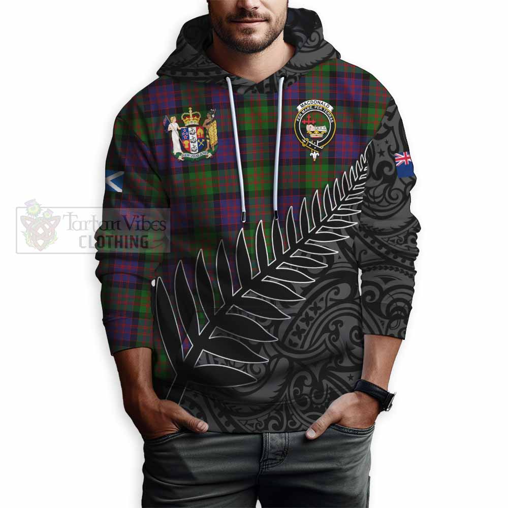 Tartan Vibes Clothing MacDonald (McDonald) Crest Tartan Hoodie with New Zealand Silver Fern Half Style