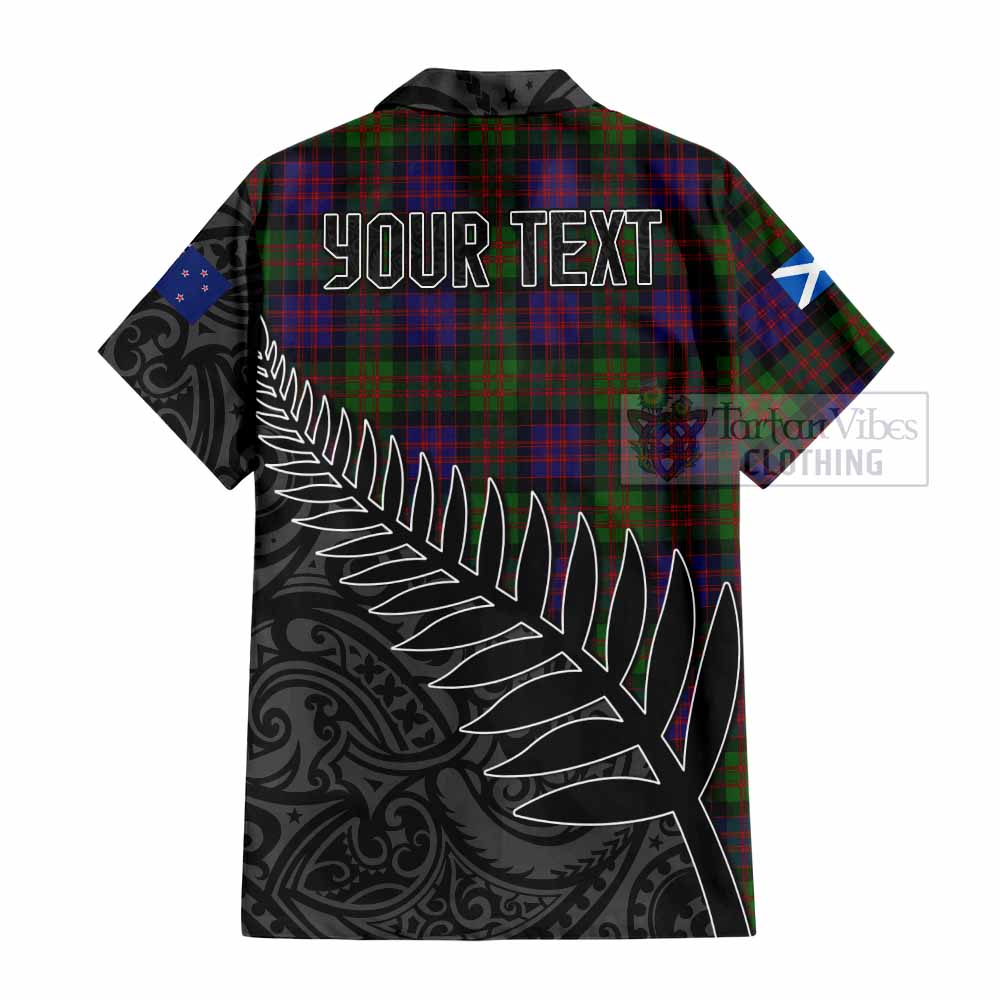 Tartan Vibes Clothing MacDonald (McDonald) Crest Tartan Short Sleeve Button Shirt with New Zealand Silver Fern Half Style