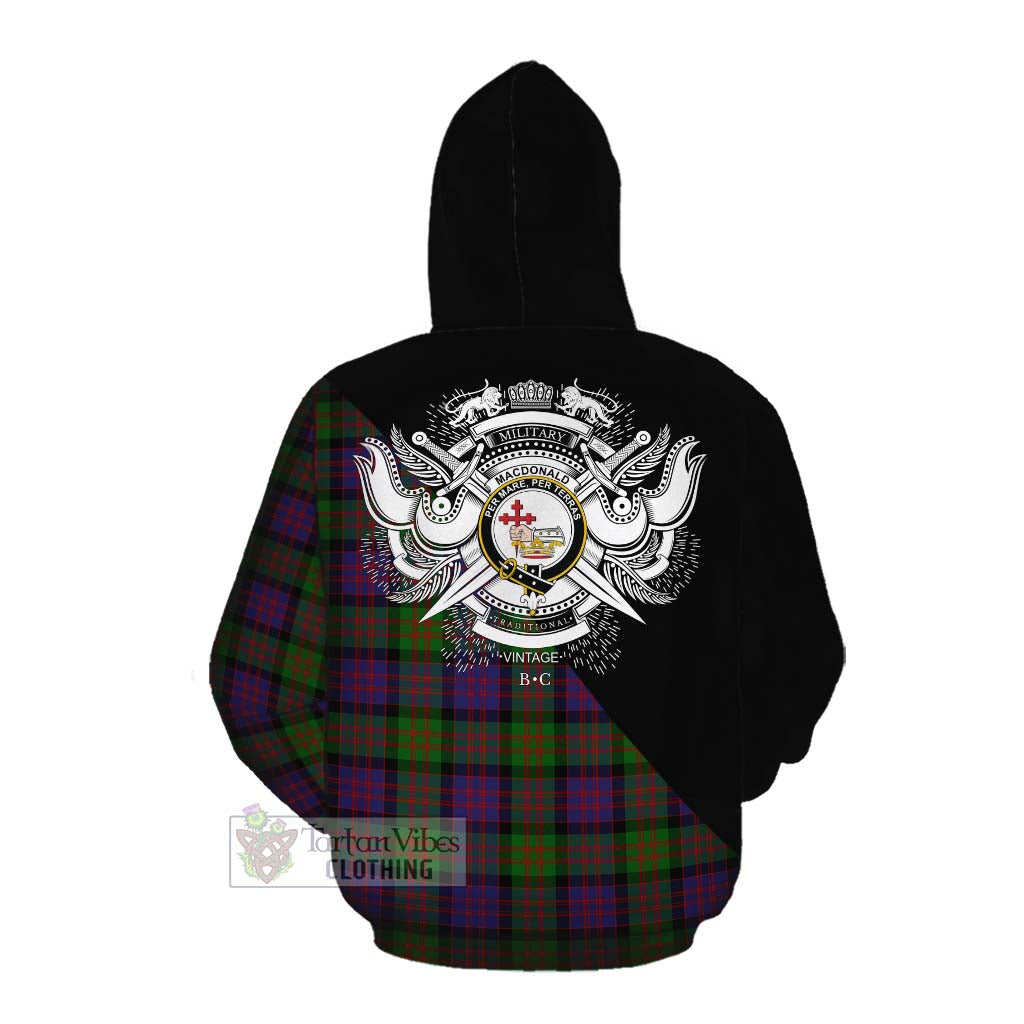 Tartan Vibes Clothing MacDonald (McDonald) Tartan Cotton Hoodie with Family Crest and Military Logo Style