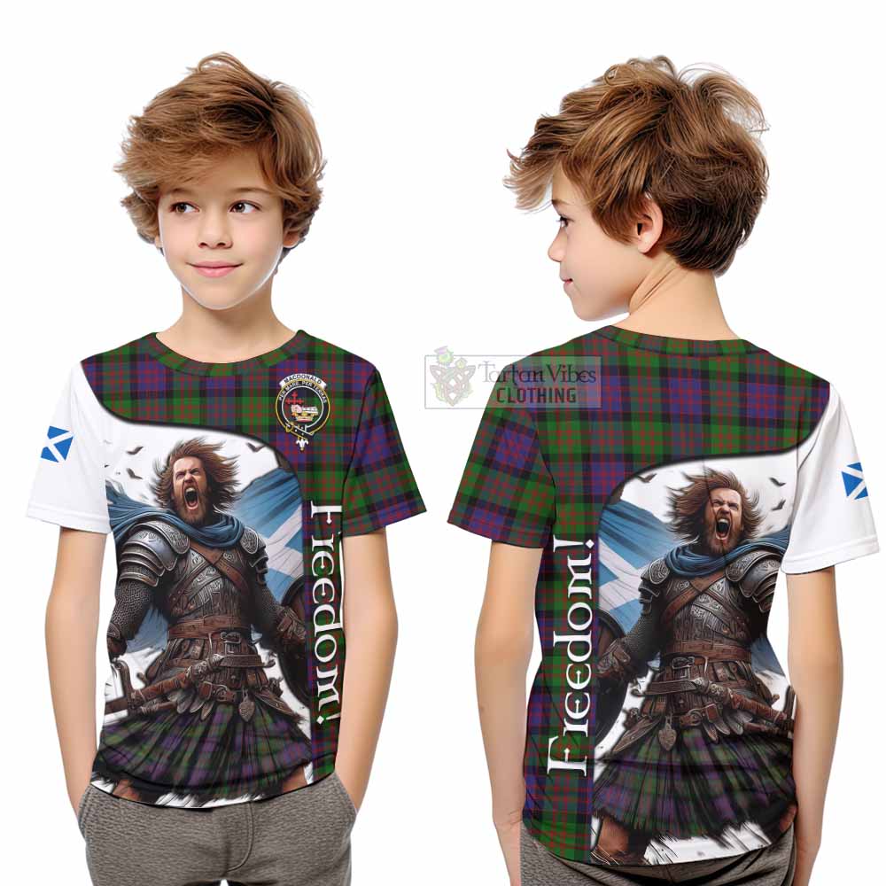 Tartan Vibes Clothing MacDonald (McDonald) Crest Tartan Kid T-Shirt Inspired by the Freedom of Scottish Warrior