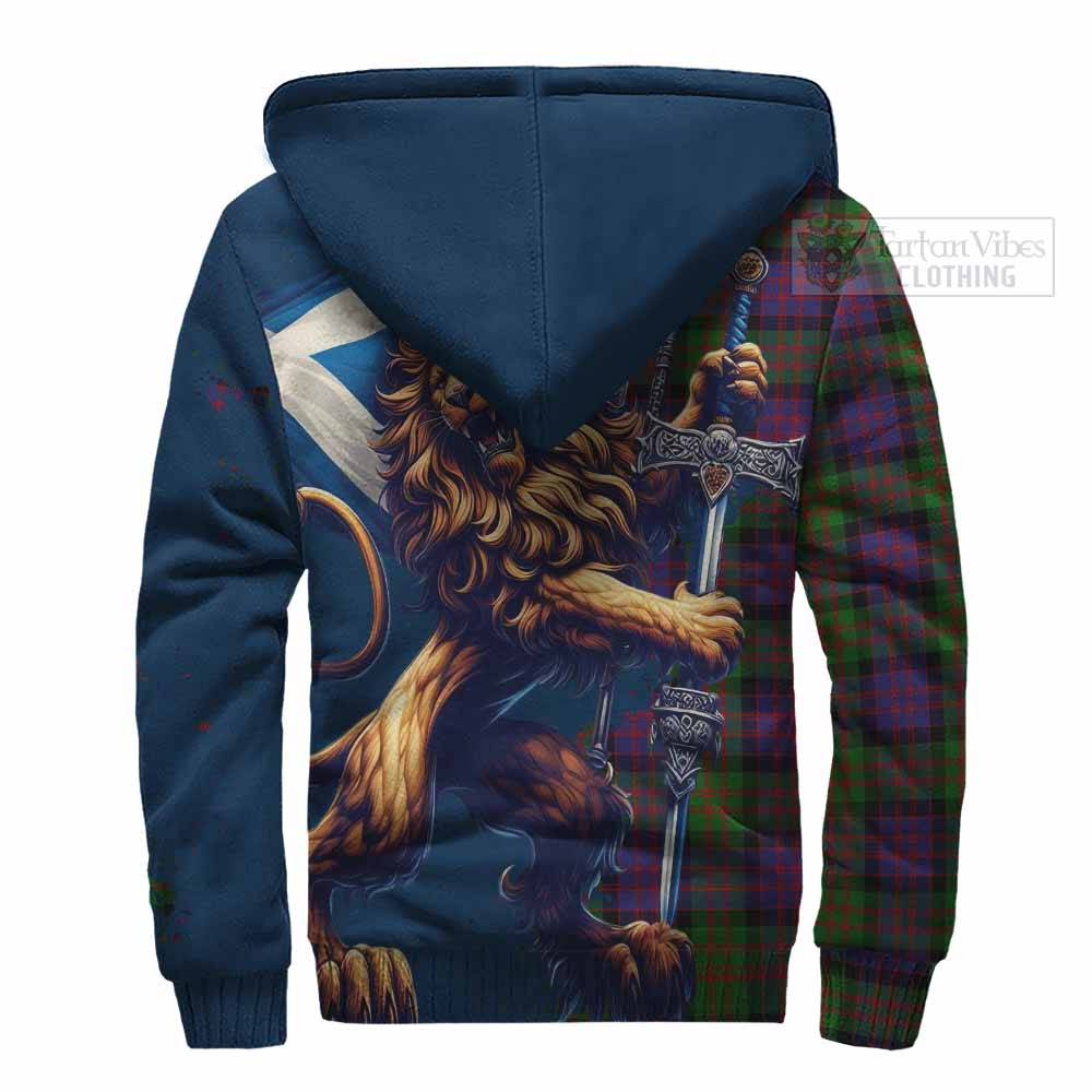 Tartan Vibes Clothing MacDonald (McDonald) Tartan Family Crest Sherpa Hoodie with Scottish Majestic Lion