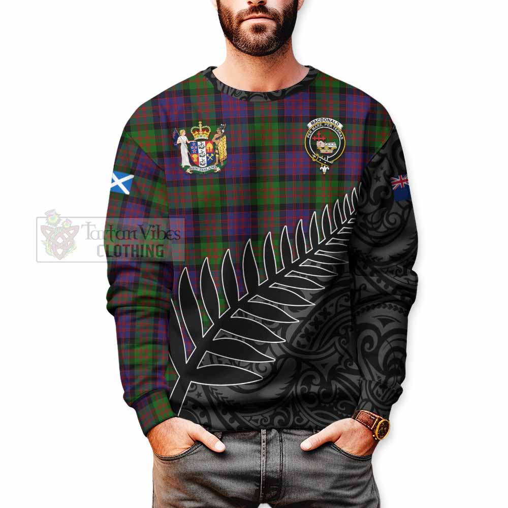 Tartan Vibes Clothing MacDonald (McDonald) Crest Tartan Sweatshirt with New Zealand Silver Fern Half Style