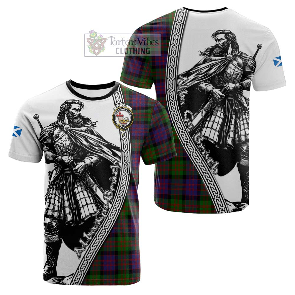 MacDonald (McDonald) Tartan Clan Crest Cotton T-shirt with Highlander Warrior Celtic Style