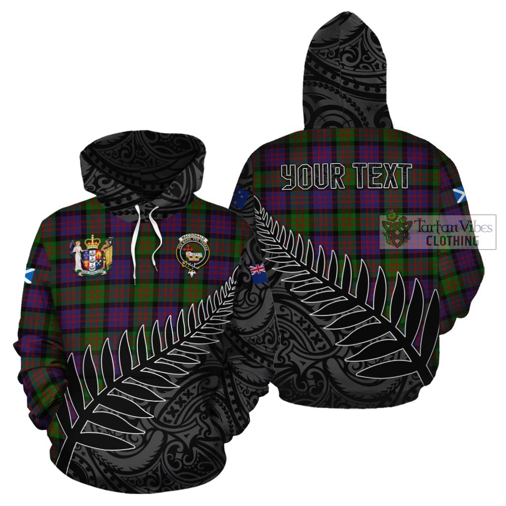 Tartan Vibes Clothing MacDonald (McDonald) Crest Tartan Cotton Hoodie with New Zealand Silver Fern Half Style