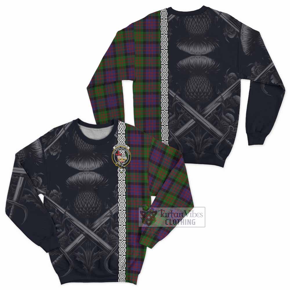 Tartan Vibes Clothing MacDonald (McDonald) Tartan Sweatshirt with Family Crest Cross Sword Thistle Celtic Vibes