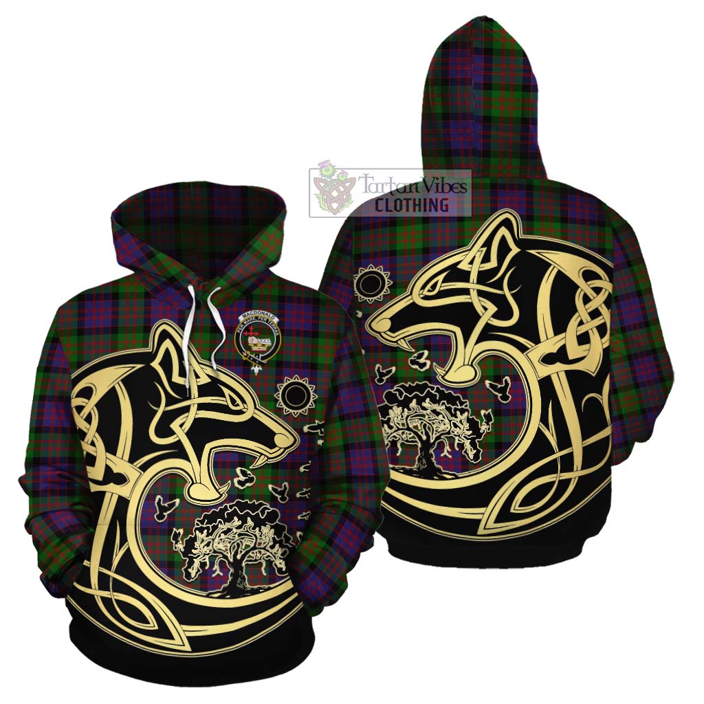 Tartan Vibes Clothing MacDonald (McDonald) Tartan Cotton Hoodie with Family Crest Celtic Wolf Style