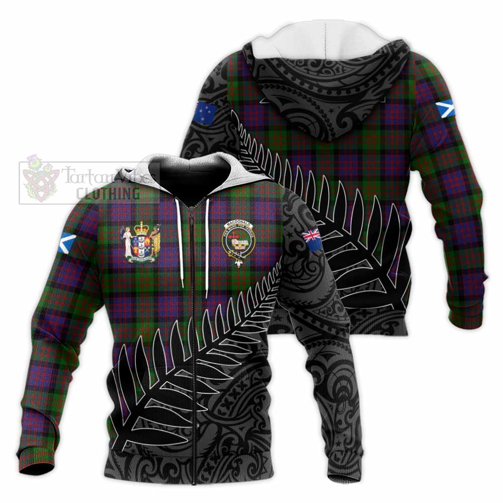 Tartan Vibes Clothing MacDonald (McDonald) Crest Tartan Knitted Hoodie with New Zealand Silver Fern Half Style