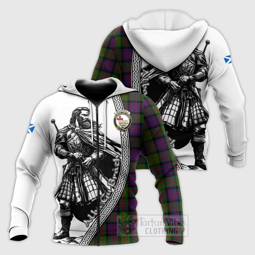 Tartan Vibes Clothing MacDonald (McDonald) Tartan Clan Crest Knitted Hoodie with Highlander Warrior Celtic Style