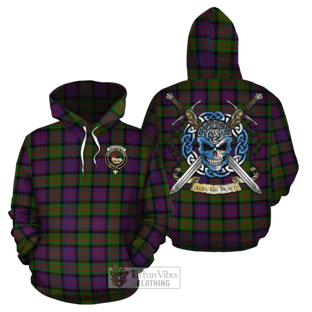 Tartan Vibes Clothing MacDonald (McDonald) Tartan Cotton Hoodie with Family Crest Celtic Skull Style