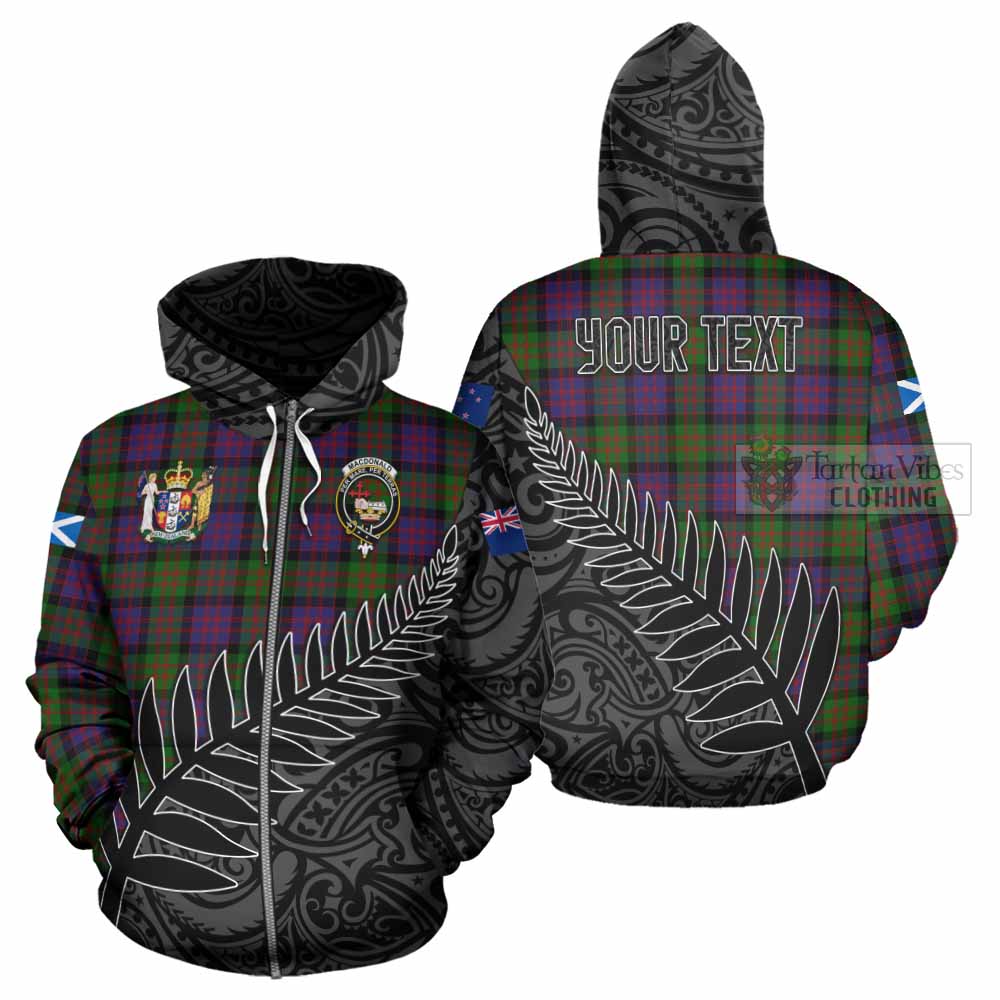 Tartan Vibes Clothing MacDonald (McDonald) Crest Tartan Hoodie with New Zealand Silver Fern Half Style