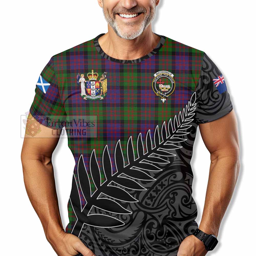 Tartan Vibes Clothing MacDonald (McDonald) Crest Tartan T-Shirt with New Zealand Silver Fern Half Style