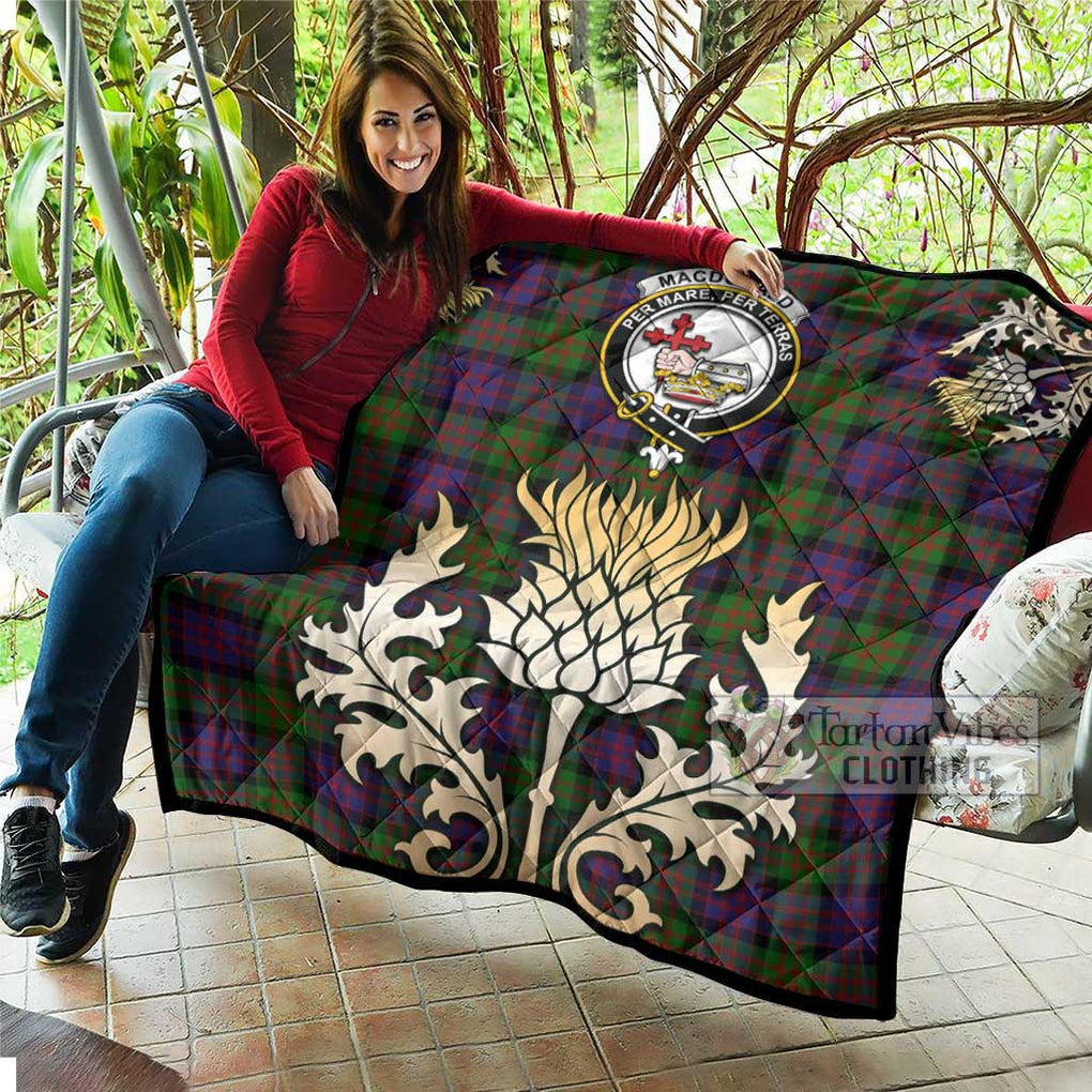 Tartan Vibes Clothing MacDonald (McDonald) Tartan Quilt with Family Crest and Golden Thistle Style