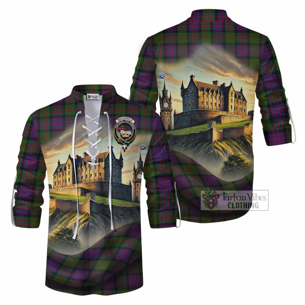 MacDonald (McDonald) Tartan Family Crest Ghillie Kilt Shirt with Scottish Ancient Castle Style - Tartan Vibes Clothing