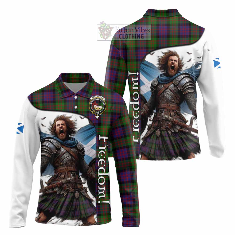 Tartan Vibes Clothing MacDonald (McDonald) Crest Tartan Long Sleeve Polo Shirt Inspired by the Freedom of Scottish Warrior