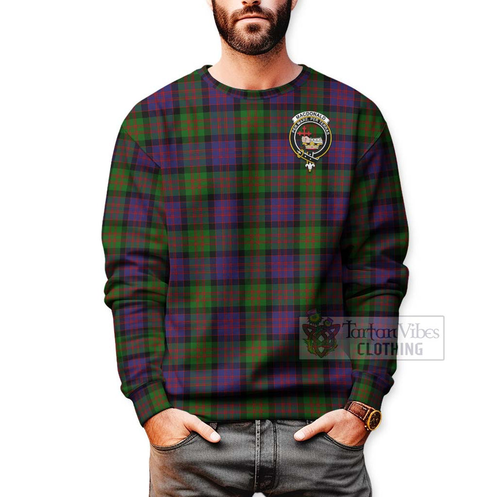 Tartan Vibes Clothing MacDonald (McDonald) Tartan Sweatshirt with Family Crest and Bearded Skull Holding Bottles of Whiskey