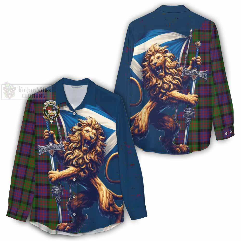 Tartan Vibes Clothing MacDonald (McDonald) Tartan Family Crest Women's Casual Shirt with Scottish Majestic Lion