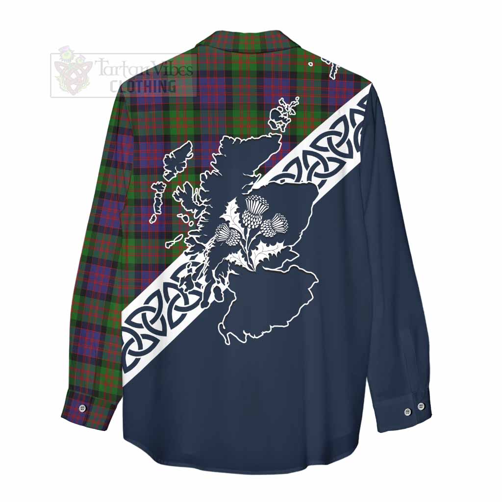 Tartan Vibes Clothing MacDonald (McDonald) Tartan Women's Casual Shirt Featuring Thistle and Scotland Map