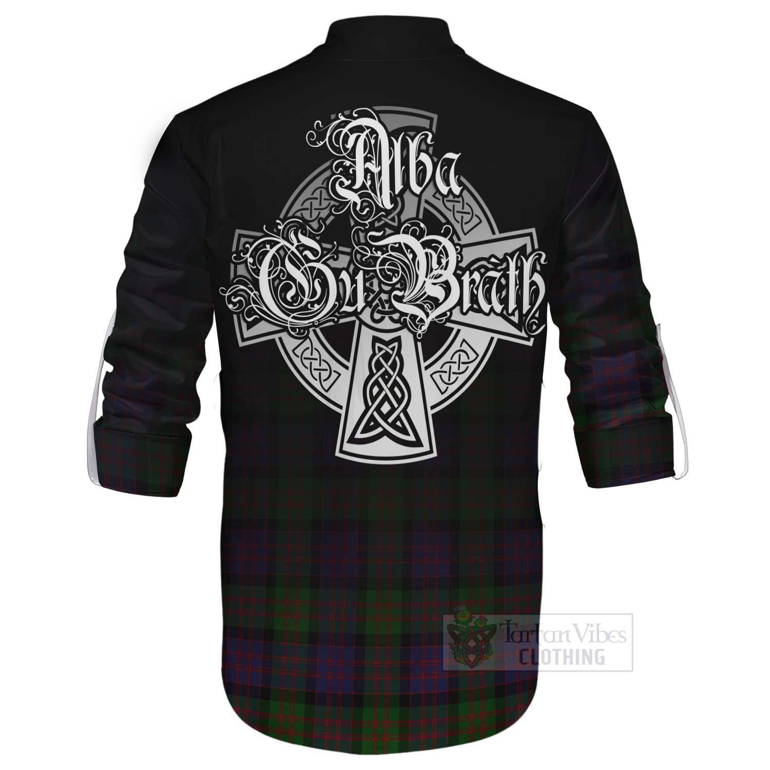 Tartan Vibes Clothing MacDonald (McDonald) Tartan Ghillie Kilt Shirt Featuring Alba Gu Brath Family Crest Celtic Inspired