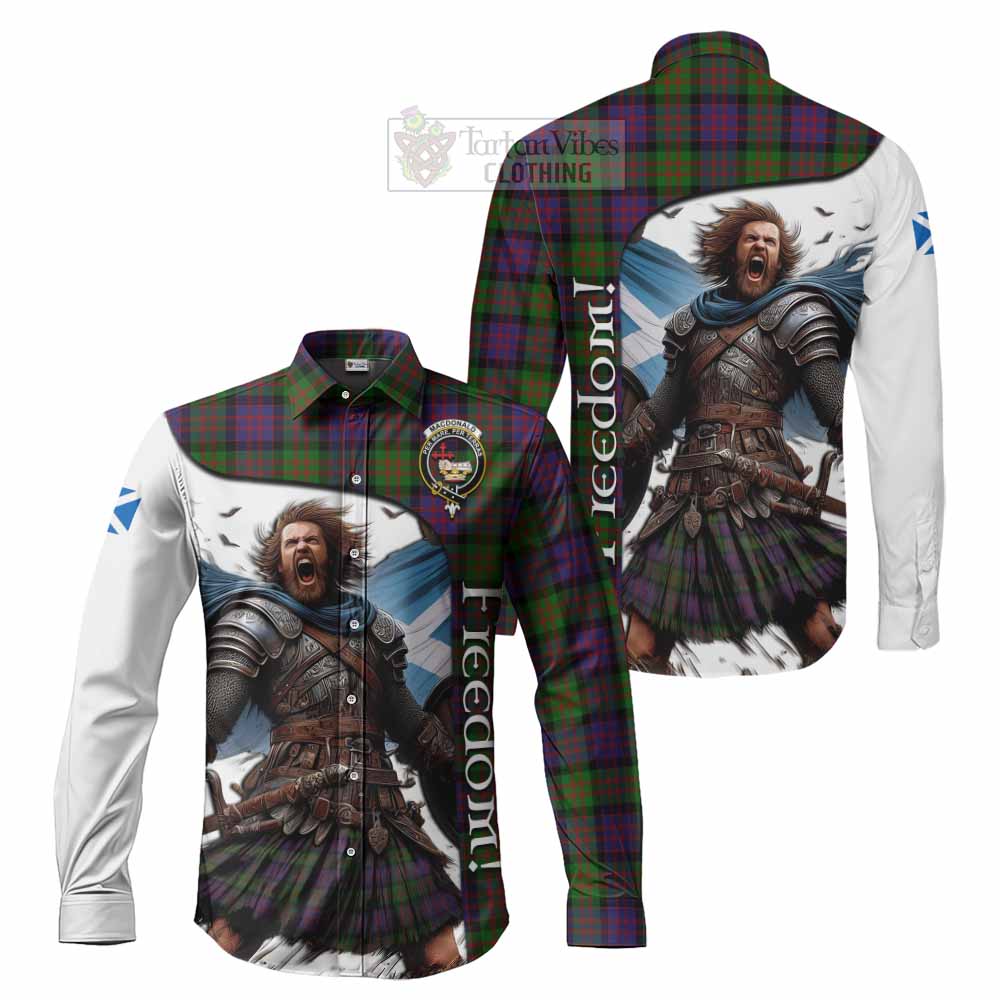 Tartan Vibes Clothing MacDonald (McDonald) Crest Tartan Long Sleeve Button Shirt Inspired by the Freedom of Scottish Warrior