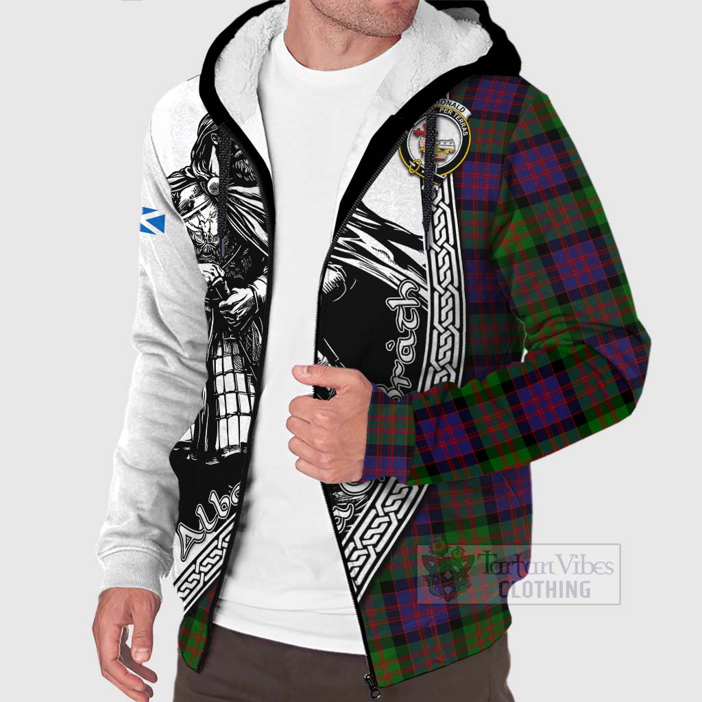 Tartan Vibes Clothing MacDonald (McDonald) Tartan Clan Crest Sherpa Hoodie with Highlander Warrior Celtic Style