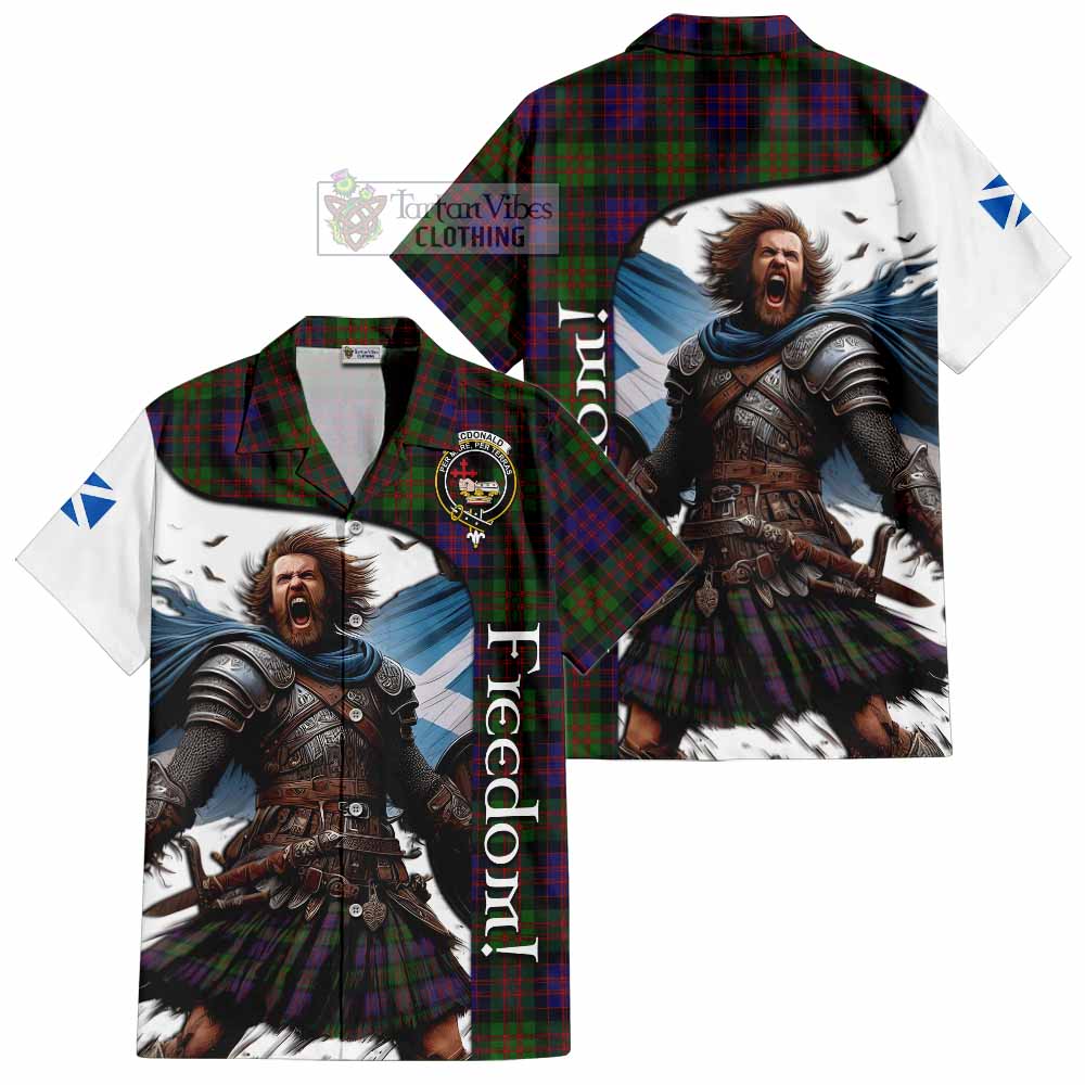 Tartan Vibes Clothing MacDonald (McDonald) Crest Tartan Short Sleeve Button Shirt Inspired by the Freedom of Scottish Warrior