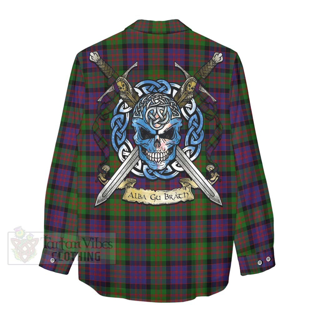 Tartan Vibes Clothing MacDonald (McDonald) Tartan Women's Casual Shirt with Family Crest Celtic Skull Style