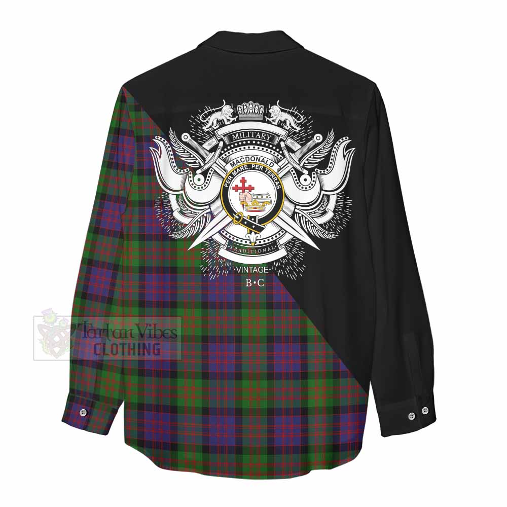 Tartan Vibes Clothing MacDonald (McDonald) Tartan Women's Casual Shirt with Family Crest and Military Logo Style