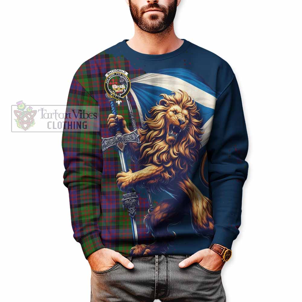 Tartan Vibes Clothing MacDonald (McDonald) Tartan Family Crest Sweatshirt with Scottish Majestic Lion