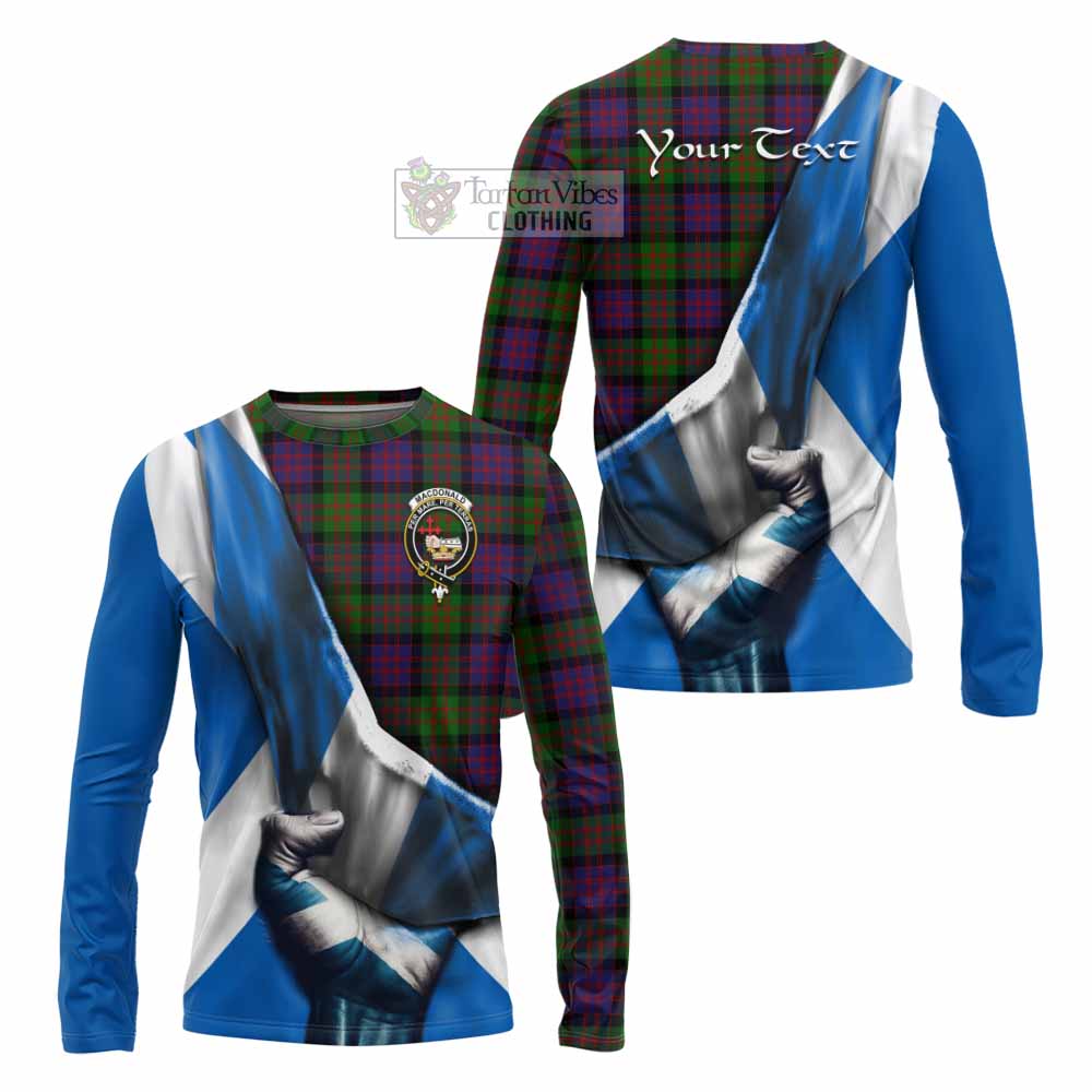 Tartan Vibes Clothing MacDonald (McDonald) Tartan Long Sleeve T-Shirt with Family Crest Scotland Patriotic Style