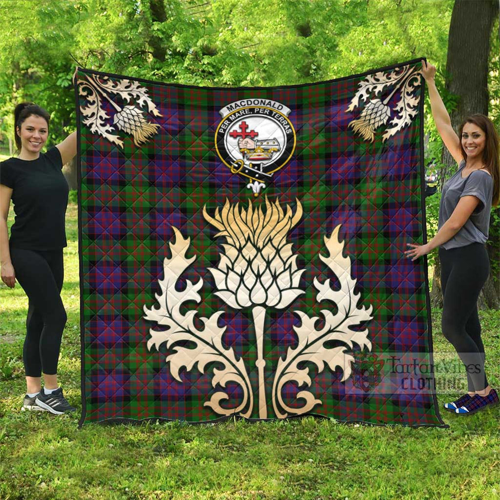 Tartan Vibes Clothing MacDonald (McDonald) Tartan Quilt with Family Crest and Golden Thistle Style