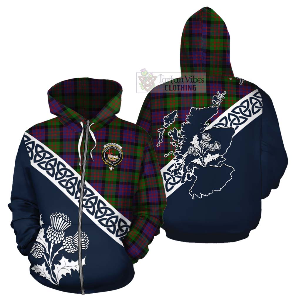 Tartan Vibes Clothing MacDonald (McDonald) Tartan Cotton Hoodie Featuring Thistle and Scotland Map