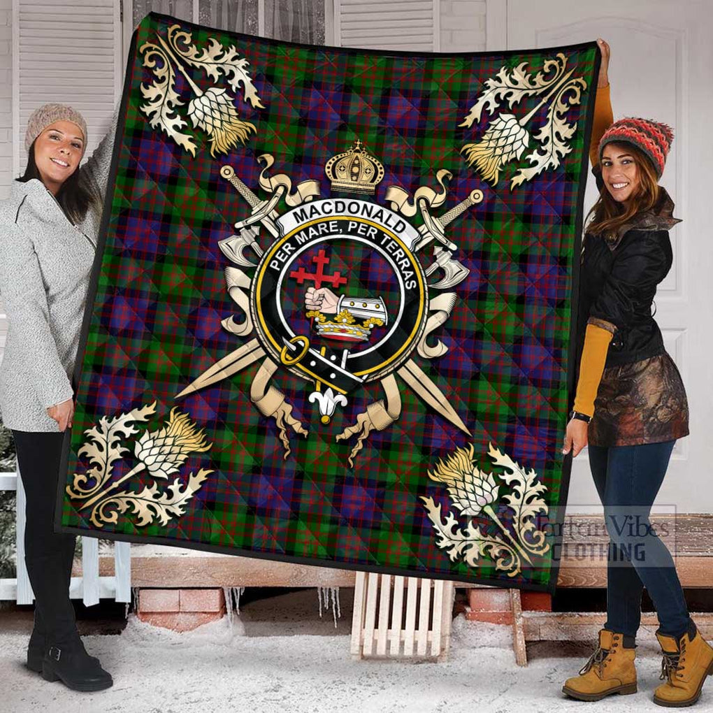 Tartan Vibes Clothing MacDonald (McDonald) Tartan Quilt with Family Crest and Scottish Golden Courage Shield